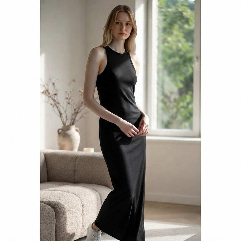 Buck Mason Surplus Rib Tank Dress Maxi Dress Minimalist Basic Chic High Neck